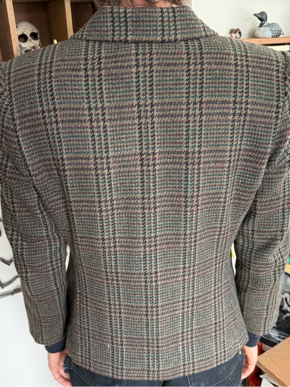 Vintage 90s 2000s Houndstooth Plaid Wool Blend Blazer ~ Size Small - Picture 5 of 9